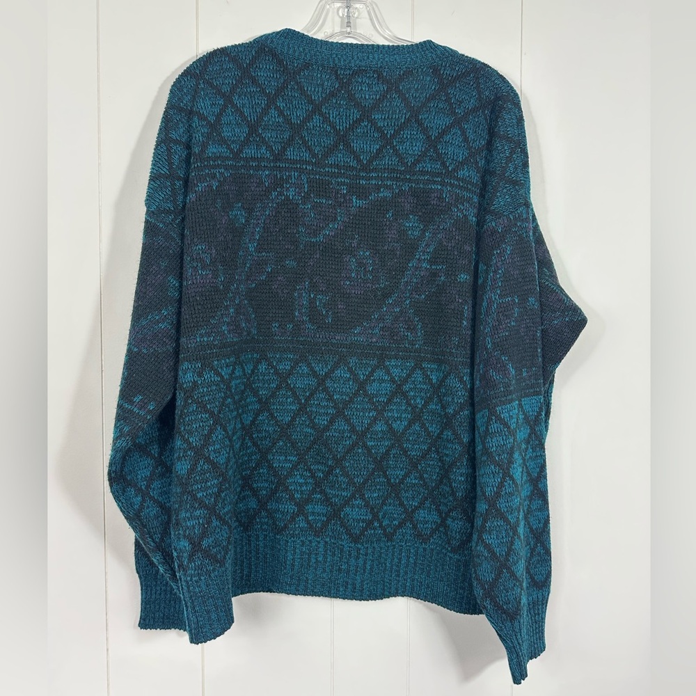 Vintage Sir William Sz L Cardigan Grandpa Sweater Mens Green Geometric Grunge - Picture 3 of 6